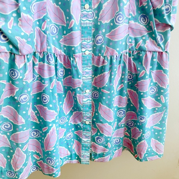 Vintage Pastel Blue & Purple Leaf Print Midi Dress - Picture 4 of 7